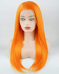 Straight Long 24inch Orange Heavy Density Realistic Synthetic Lace Front Wigs