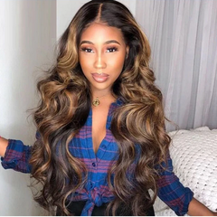Blonde Body Wave 13x4 Highlight Ombre Brown Lace Front Synthetic 4/27 Wigs