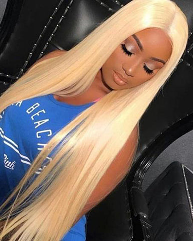 Remy Human Hair Straight 4x4 Lace Closure Wig 10-24inch 613 Color