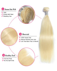 Remy Braziian Straight Human Hair 3 Bundles 8-28inch 613 Color