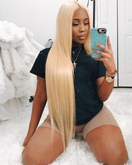 Remy Human Hair Straight 360 Lace Frontal Wig 8-24inch 613 Color
