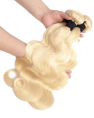 Remy Brazilian Human Hair Bundles Weaves with 13x4 Lace Frontal Body Wave Hair 613 Color