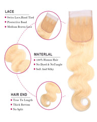 Remy Brazilian Human Hair Bundles Weaves with 4x4 Lace Closure Body Wave Hair 613 Color