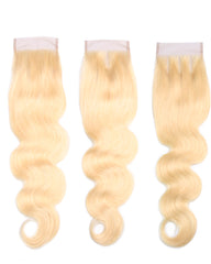 Remy Brazilian Human Hair Bundles Weaves with 4x4 Lace Closure Body Wave Hair 613 Color