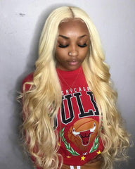 Remy Human Hair Body Wave Hair 4x4 Lace Closure Wig 10-24inch 613 Color