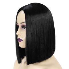 ATOZWIG Short Bob Wigs 12" Straight Silky Hair Synthetic Colorful Cosplay Daily Party Wig for Women Natural As Real Hair+ Free Wig Cap (Black)
