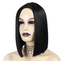 ATOZWIG Short Bob Wigs 12" Straight Silky Hair Synthetic Colorful Cosplay Daily Party Wig for Women Natural As Real Hair+ Free Wig Cap (Black)