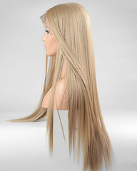 Synthetic Long Straight 13x6 Lace Front Wig Kanekalon Fiber Hair Blonde Color 22inch
