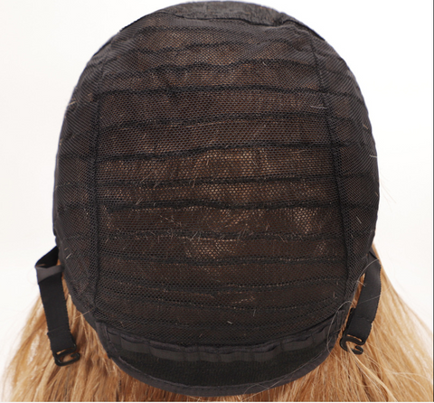 Short Bobo Synthetic Wigs Honey Blonde Ombre Brown Middle Part Wig Glueless Heat