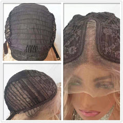 Long Straight T Part Lace Front Wigs Mixed Brown Blonde Highlight Synthetic Wig