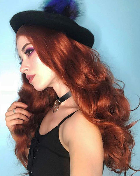 Body Wave Half Hand Tied Lace Front Wigs Heat Resistant Copper Red Long Synthetic Hair Wig 18 Inches