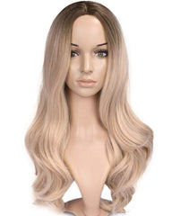 Ombre Wig Brown To Ash Blonde High Density Heat Resistant Synthetic Hair Weave Full Wigs For Women