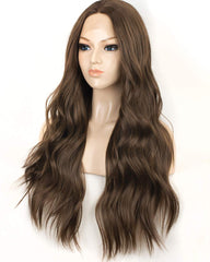 Synthetic Wig Middle Parting Lace Front Wigs for Women Long Wavy Heat Resistant Glueless Brown Wig 22 inches