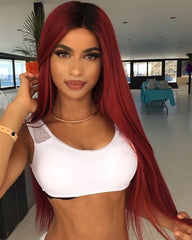 Human Hair Straight 13x4 Lace Frontal Wig 8-26inch 1B/99J Color
