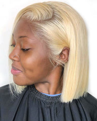 Remy Human Hair Straight Short Bob 13x6 Lace Front Wigs 613 Color