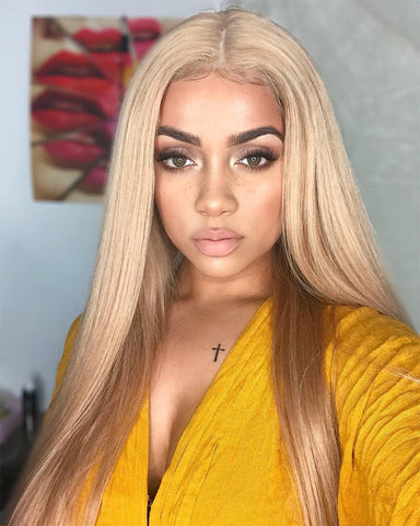 Synthetic Long Straight 13x6 Lace Front Wig Kanekalon Fiber Hair Blonde Color 22inch