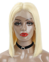 Remy Human Hair Straight Short Bob 13x6 Lace Front Wigs 613 Color