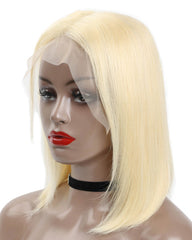 Remy Human Hair Straight Short Bob 13x6 Lace Front Wigs 613 Color