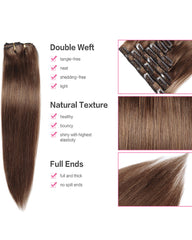 Clip In Human Hair Extensions Brazilian Remy Straight Hair #30 Light Brown Color 7 Pieces/Set 90 grams