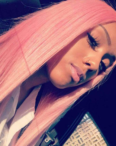 Long Straight Hair Pink Color Lace Wigs Glueless Heat Resistant Fiber Hair Synthetic Lace Front Wigs for Fashion Women
