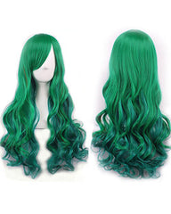 Women's Green Wig Long Wave Hair Heat Resistant Fiber Wigs Harajuku Lolita Style for Cosplay Halloween Party