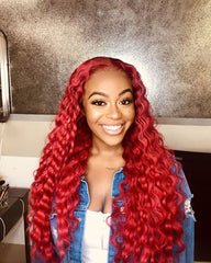 Remy Human Hair Deep Wave Hair 13x4 Lace Frontal Wig 8-26inch 99J Color