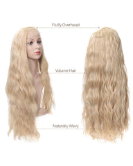 Long Loose Curly Wig for Women Synthetic Wigs Heat Resistant Fiber Wigs Side Middle Part 24inch Blonde Color