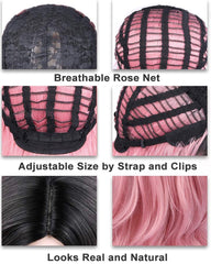ATOZWIG Long Wavy Red Heat Resistant Fiber Synthetic Cosplay Wigs