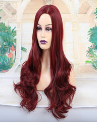 ATOZWIG Long Wavy Red Heat Resistant Fiber Synthetic Cosplay Wigs