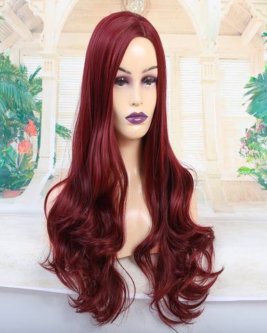 ATOZWIG Long Wavy Red Heat Resistant Fiber Synthetic Cosplay Wigs