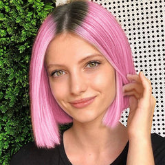 Synthetic Straight Hair Ombre Pink Short Bob Wig for Women Girls