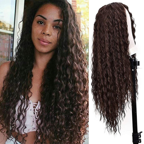 Curly Hair Wig For Women Long Girl Kinky Wavy Natural Brown Wig