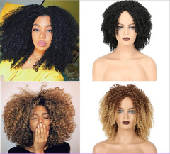 Black Blonde Ombre Afro Kinky Curly Wig Short Synthetic Hair Full Curly Wigs for Black Women