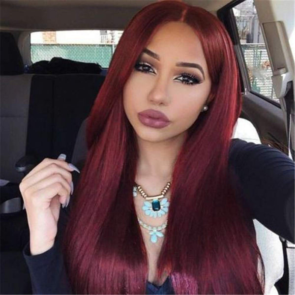 Long Straight Synthetic Hair Red Wig Middle Part Natural Wigs No Lace