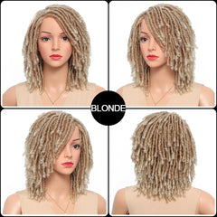 Short Afro Curly Braided Twist Dreadlock Crochet Wig Synthetic Ombre Blonde Wig