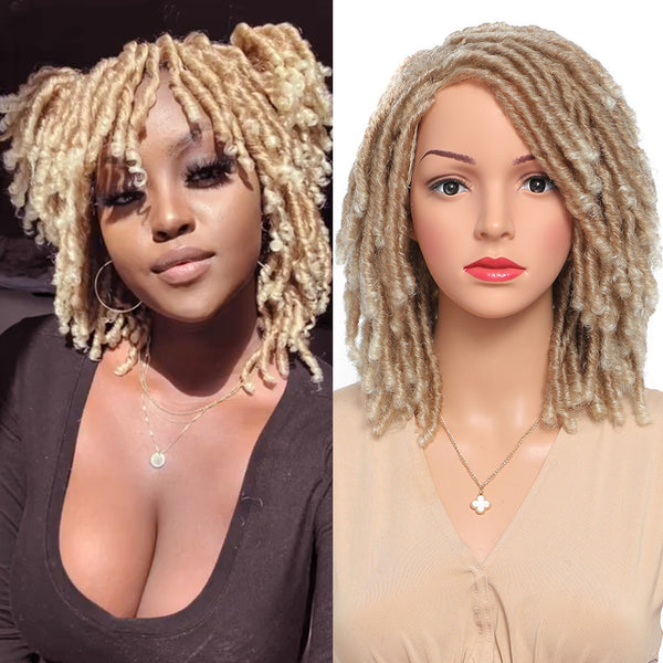 Short Afro Curly Braided Twist Dreadlock Crochet Wig Synthetic Ombre Blonde Wig