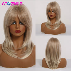 Brown Roots Ombre Ash Blonde Synthetic Hair Wigs for Women Short BoB Layered Wig