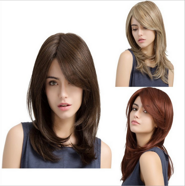 Long Black Synthetic Wig Straight Layered Wig Blonde Red Brown Natural Slft Hair