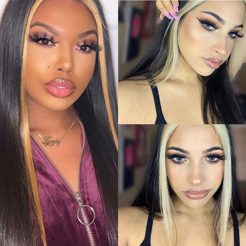 Short Straight No Lace Wig Ombre Blonde Brown Synthetic for Women Cosplay Wigs