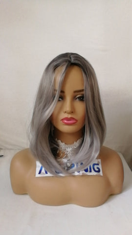 Women Short Bobo Wig Black Gray Ombre Wigs Straight Synthetic Hair Cosplay Wig