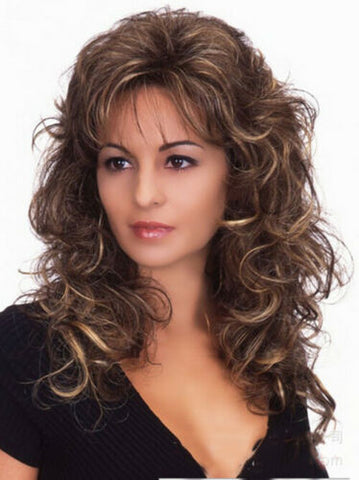 Women Curly Wave Ombre Brown Wig Synthetic Wigs Long Heat Resistant Cosplay Full
