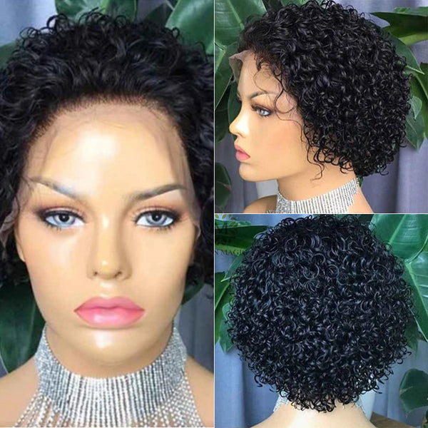 Black Afro Short Kinky Curly Pixie Cut Wig Glurless No-Lace synthetic wig