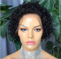 Black Afro Short Kinky Curly Pixie Cut Wig Glurless No-Lace synthetic wig