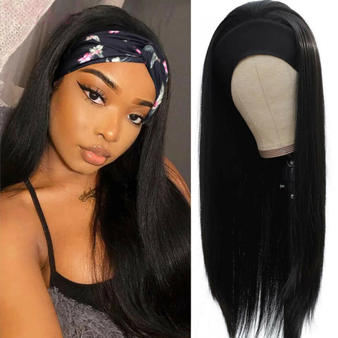 Soft Straight Headband Wig Synthetic No Lace Wig Black Long Wig for Black Women