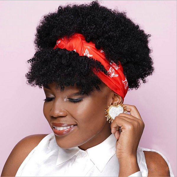 Afro Women's Short Kinky Curly Brown Wig Headband Wig Headwrap Wig Turban Wig