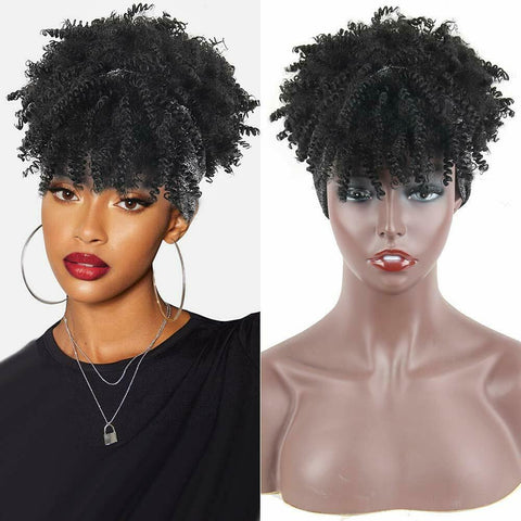 Details about  Short Headband Wig for Women Natural Looking Kinky Curly Wigs Casual Party Wig