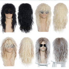 Pop Long Curly Wave Black Blonde Wig Synthetic Cosplay Xmas Gift for Men Women