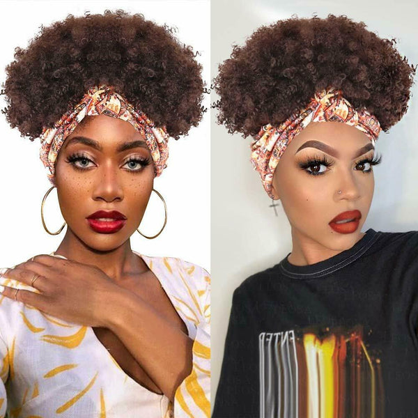 Fashion Natural Headcraft Wig Brown Short Afro Curly Synthetic for Black Women