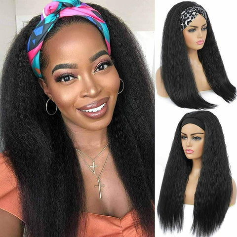 Long Afro Kinky Straight Headband Wig Italian Yaki Straight Wigs for Black Women