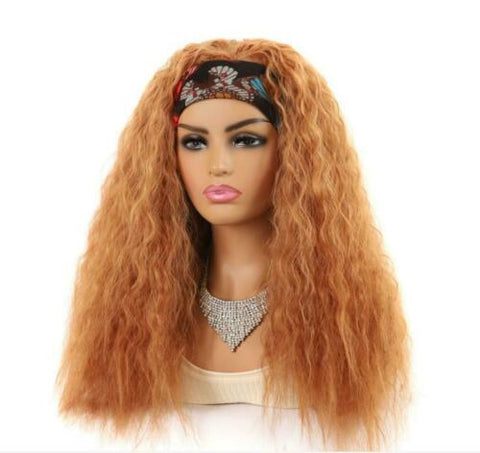 New Pop Long Afro Curly Blonde Brown Headband Wigs Synthetic Wig for Black Women